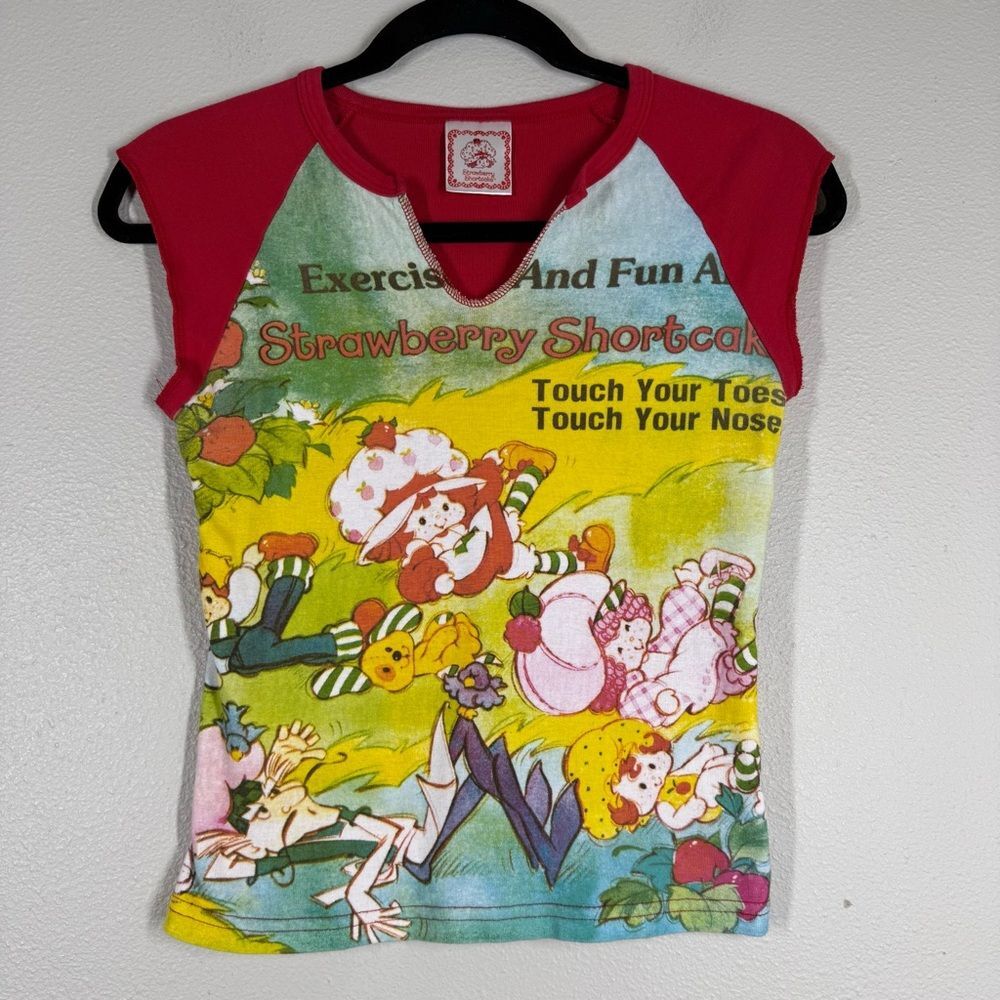 Vintage Strawberry Shortcake Touch Your Toes Raglan Baby T Shirt Womens XS/Small